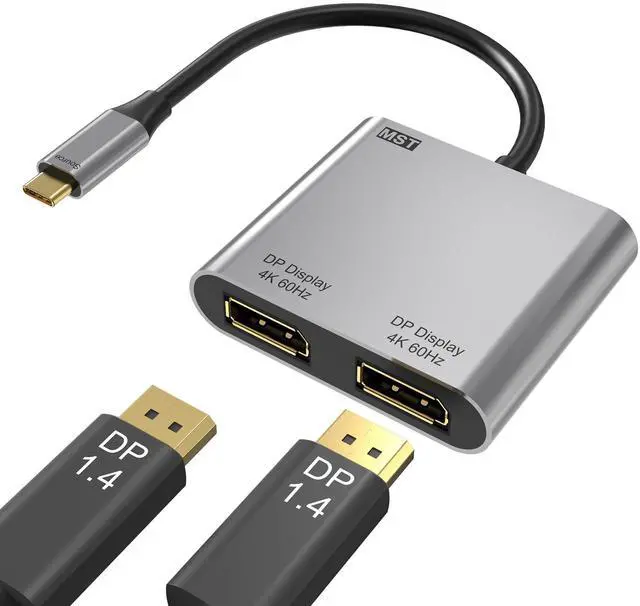 Main image of USB C to Dual DisplayPort Adapter, 4K@60Hz Display Port Splitter for Dual Monitors, Type C to DP Dual Monitor Converter Compatible for Dell XPS 13 15,Lenovo Yoga,Sumsung Chromebook,HP etc