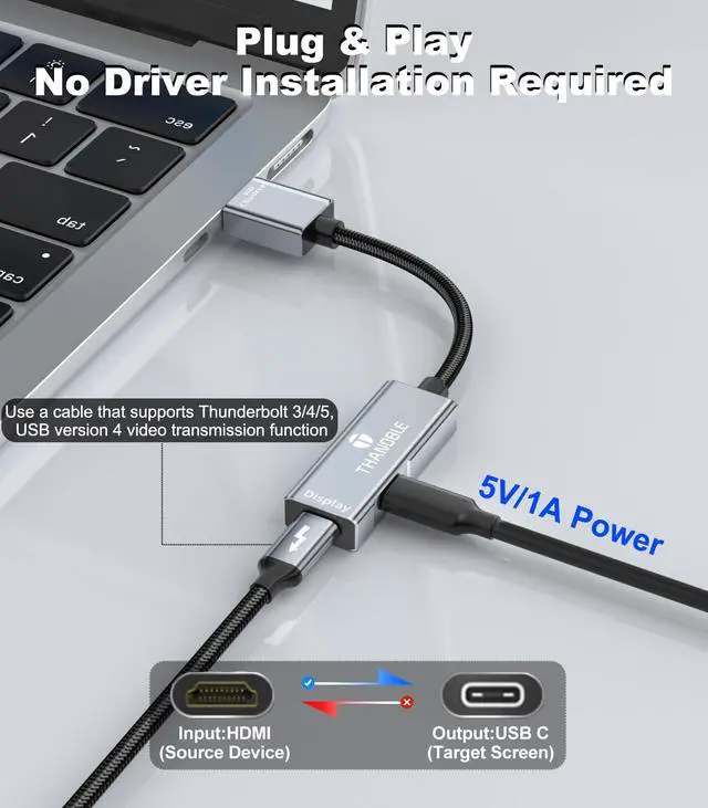 Alt view image 4 of 7 - HDMI to USB C Adapter 4K60Hz, Unidirectional HDMI Male (Source) to USB C Female (Display) for Portable Monitor, AR Glasses XREAL One/Air 2 Pro/VITURE Pro/Rokid, PS4/5, Xbox, Switch, ROG Ally