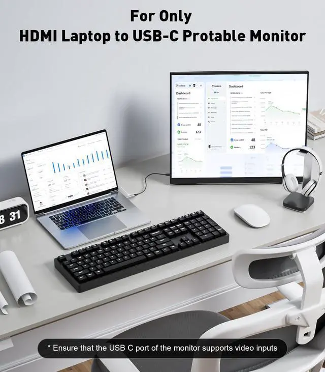 Alt view image 6 of 7 - HDMI to USB C Adapter (4K 60Hz) Uni-Directional HDMI (Source) to Type-C (Display) Male to Female Compatible with Laptop,PS5,XR/AR Glasses,Portable Monitor, Not Charging The Device