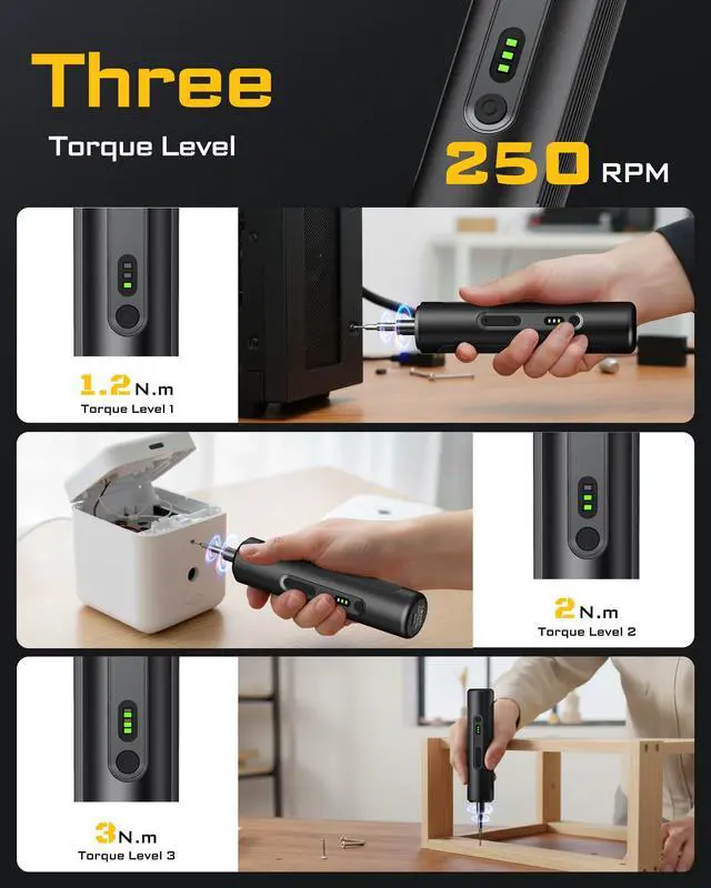 Alt view image 2 of 7 - Electric Screwdriver, Cordless Screwdriver Set, Power Screwdriver Set, 3 Torque Settings, 1500mAh Battery, 33 Magnetic Bits, LED Light, Rechargeable Tool for Furniture, DIY, Household Repair