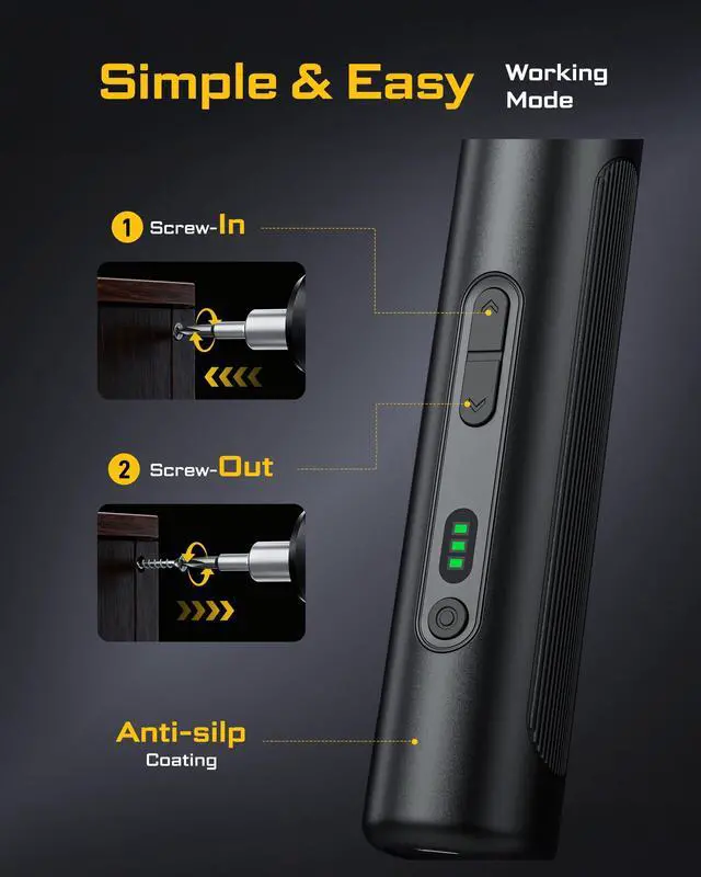 Alt view image 3 of 7 - Electric Screwdriver, Cordless Screwdriver Set, Power Screwdriver Set, 3 Torque Settings, 1500mAh Battery, 33 Magnetic Bits, LED Light, Rechargeable Tool for Furniture, DIY, Household Repair