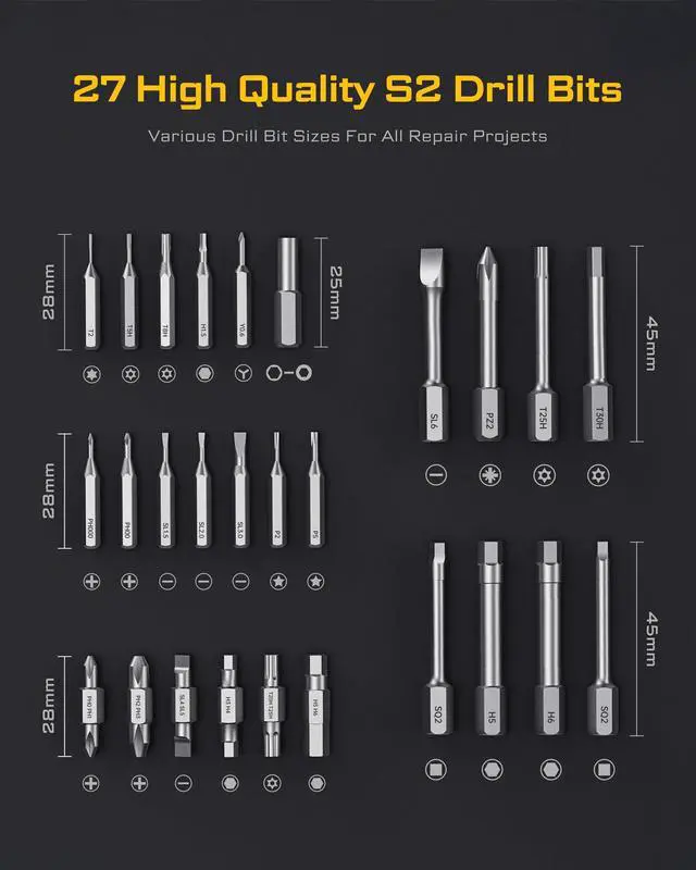 Alt view image 7 of 7 - Electric Screwdriver, Cordless Screwdriver Set, Power Screwdriver Set, 3 Torque Settings, 1500mAh Battery, 33 Magnetic Bits, LED Light, Rechargeable Tool for Furniture, DIY, Household Repair