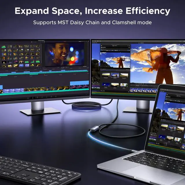 Alt view image 4 of 7 - 8K@60Hz USB C to DisplayPort 1.4 Adapter Cable 4K@240Hz Thunderbolt 4/3 to Display Port Converter with HDR VRR ALLM Braided Compatible with iPhone 17/16, Galaxy S25, MacBook Pro/Air, iPad XPS