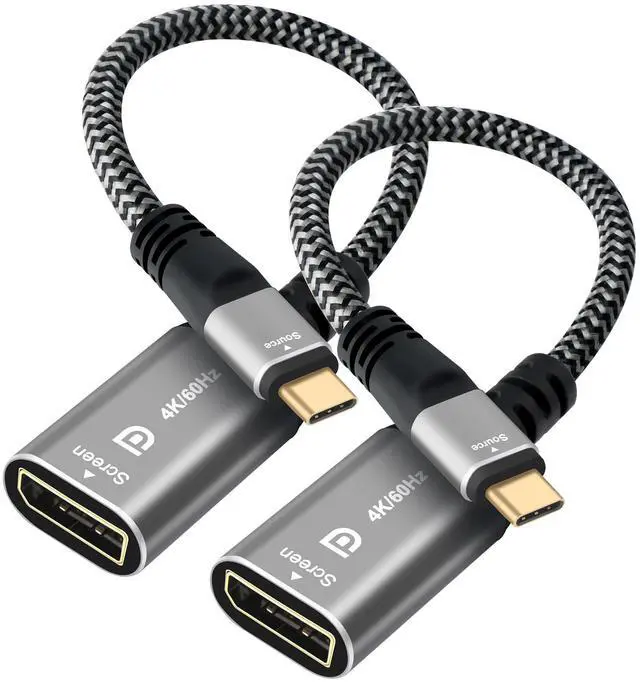 Main image of 4K USB C to DisplayPort Adapter 2 Pack, Type-C Male (Source) to DP Female (Screen),Braided Cord Connector 4K@60Hz,Thunderbolt 3/4 Compatible, for iPhone16 Series, MacBook Pro, Air, iPad Pro, Galaxy 24
