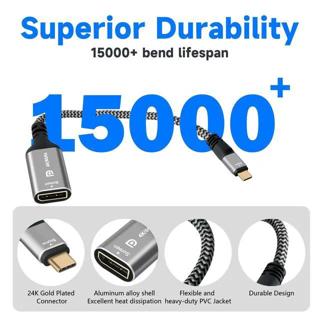 Alt view image 2 of 6 - 4K USB C to DisplayPort Adapter 2 Pack, Type-C Male (Source) to DP Female (Screen),Braided Cord Connector 4K@60Hz,Thunderbolt 3/4 Compatible, for iPhone16 Series, MacBook Pro, Air, iPad Pro, Galaxy 24