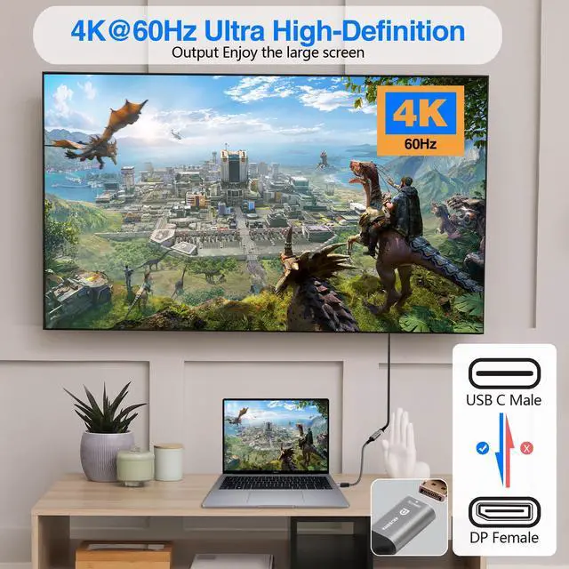 Alt view image 3 of 6 - 4K USB C to DisplayPort Adapter 2 Pack, Type-C Male (Source) to DP Female (Screen),Braided Cord Connector 4K@60Hz,Thunderbolt 3/4 Compatible, for iPhone16 Series, MacBook Pro, Air, iPad Pro, Galaxy 24