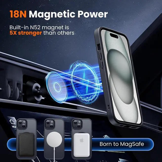 Alt view image 3 of 5 - 3 in 1 for iPhone 15 Case with MagSafe, Screen Protector*1 Camera Lens Protector*1,Matte Skin Feeling Back Cover Military-Grade Protection for iPhone 15 Phone Case 6.1 inch Matte Black