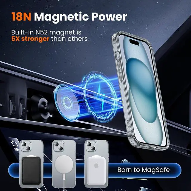 Alt view image 3 of 6 - 3 in 1 for iPhone 15 Case Clear with MagSafe, Not Yellowing, Screen Protector*1 Camera Lens Protector*1, Military-Grade Protection for iPhone 15 Phone Case 6.1 inch Clear