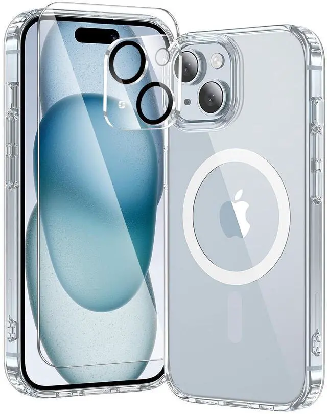 Main image of 3 in 1 for iPhone 15 Case Clear with MagSafe, Not Yellowing, Screen Protector*1 Camera Lens Protector*1, Military-Grade Protection for iPhone 15 Phone Case 6.1 inch Clear