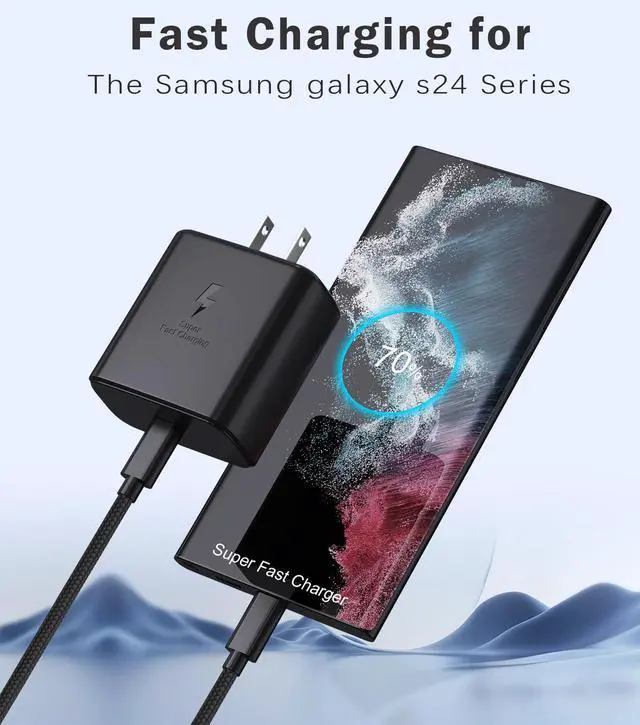 Alt view image 2 of 7 - 45W Super Fast Charger USB C 3.0 with Type C Charging Nylon Braided Cable Compatible with Samsung Charger Fast Charging Cord for Galaxy S25 Ultra/S24/S23/S22