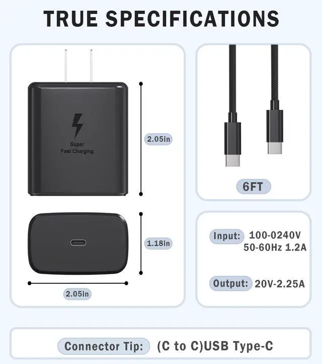 Alt view image 3 of 7 - 45W Super Fast Charger USB C 3.0 with Type C Charging Nylon Braided Cable Compatible with Samsung Charger Fast Charging Cord for Galaxy S25 Ultra/S24/S23/S22