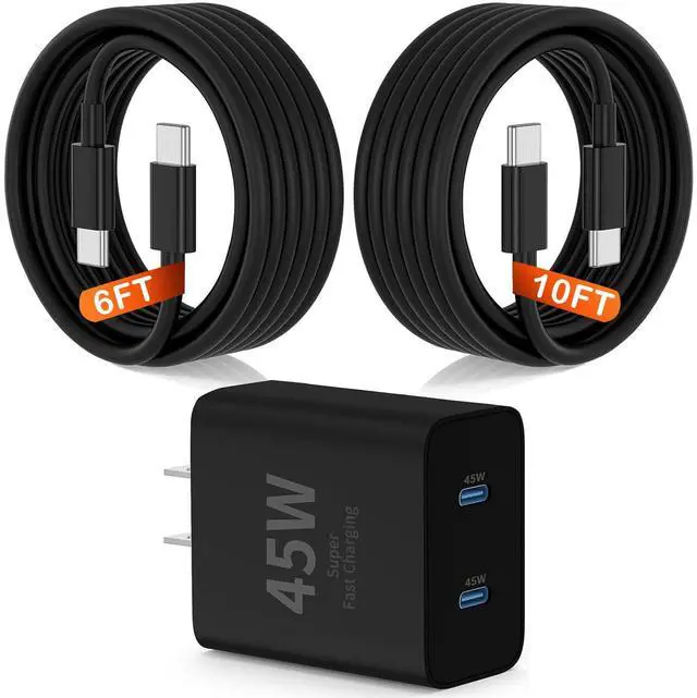 Main image of 45W Dual Type C Charger Fast Charging for Samsung,PD 3.0 GaN Super Fast Android Phone Charger Block with Long USB C Cable 10FT/6FT for Galaxy S25/S25 Ultra/S25+/S24+/S23/S22/for iPhone 17/16/15 Series
