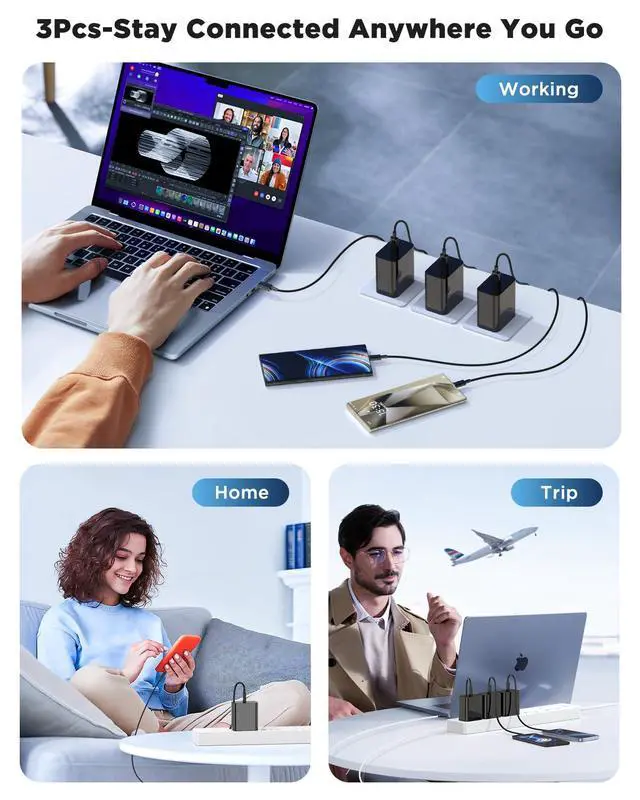 Alt view image 3 of 6 - 3Pack 45W Super Fast Charger Type C 10FT, USB C Android Phone Charger Fast Charging Block with Ertra Long Type-C Charger Cord for Samsung Galaxy S25/S25 Ultra/S25+/S24 Ultra/S24/S24+/S23/S22/S21/S20