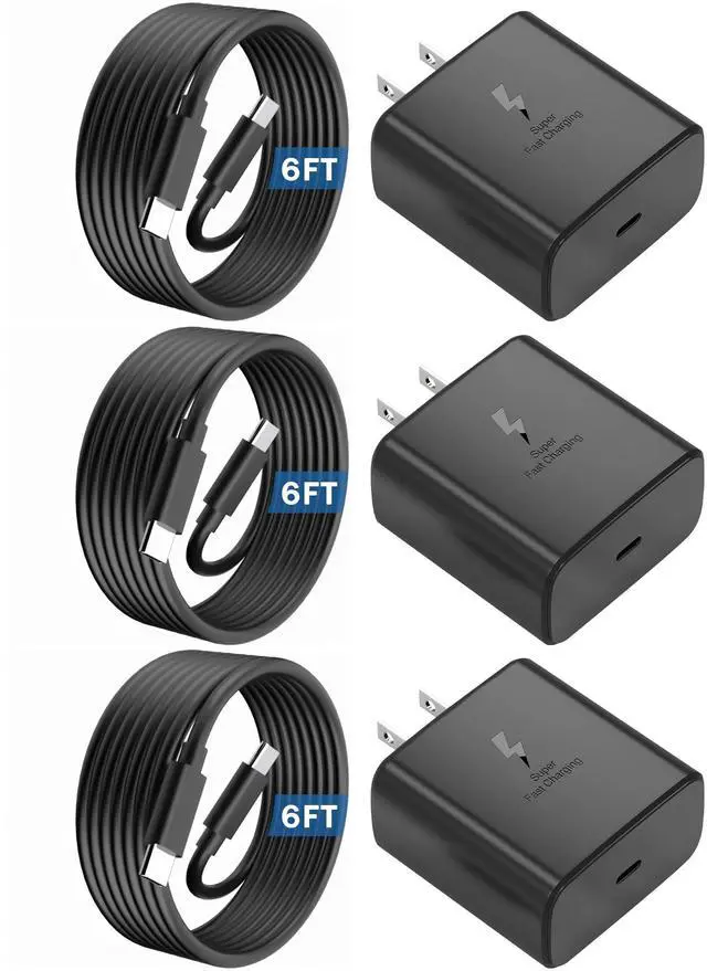 Main image of 3-Pack 45W Super Fast Charger USB C Android Phone Charger Fast Charging Replacement for Samsung Galaxy S25/S25 Ultra/S25+/S24 Ultra/S24/S24+/S23 Ultra/S23/S22/S20/S21/Note 10,Galaxy Tab, 6ft C Cable