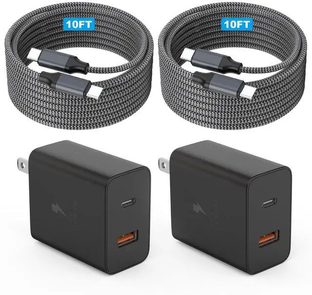 Main image of Extra Long 10Foot 45W Samsung USB C Fast Charger Block Dual Port PD Power Adapter Fast Charging Block,2Pack 10FT Type C Super Quick Charging Cord for Samsung Galaxy S25 Ultra/S25/S24/S23/S22 and More
