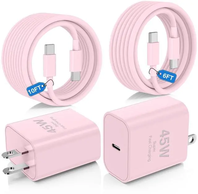 Main image of 45W Super Fast Charger Type C for Samsung Galaxy S25/S24/S23 Ultra,USB C Android Phone Charger with 6FT/10FT Type C Cords for Galaxy S25/S24/S23+/S22 Plus/S20,iPhone 17/16/15 Pro Max-Pink