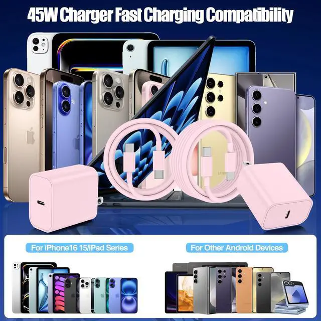Alt view image 7 of 7 - 45W Super Fast Charger Type C for Samsung Galaxy S25/S24/S23 Ultra,USB C Android Phone Charger with 6FT/10FT Type C Cords for Galaxy S25/S24/S23+/S22 Plus/S20,iPhone 17/16/15 Pro Max-Pink