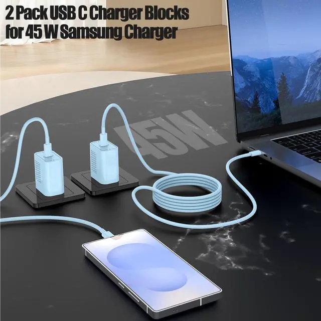 Alt view image 6 of 7 - 45W Super Fast Charger Type C for Samsung Galaxy S25/S24/S23 Ultra,USB C Android Phone Charger with 6FT/10FT Type C Cords for Galaxy S25/S24/S23+/S22 Plus/S20,iPhone 17/16/15 Pro Max-Blue