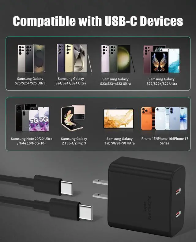 Alt view image 6 of 7 - 2Port 45W Super Fast Charger Type C for Samsung S25 Ultra/S24, PD3.0 USB C Android Phone Charger Fast Charging Block with 6FT/10FT Type C Cord for Samsung Galaxy S25+ Plus/S24+/S23/S22 Ultra/iPhone 16