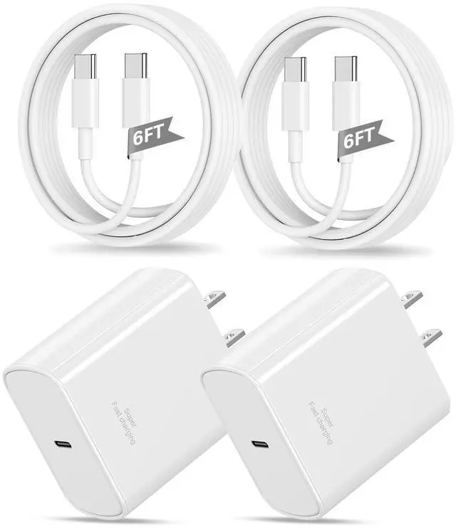 Main image of Super Fast Charger Type C for Samsung,2Pack 45W USB C Android Phone Charger Block with 6FT Type C Charger Fast Charging Cable for Samsung Galaxy S25 Ultra/S25+/S25 Edge/S24/S23/S22/S21/S20,Galaxy Tab