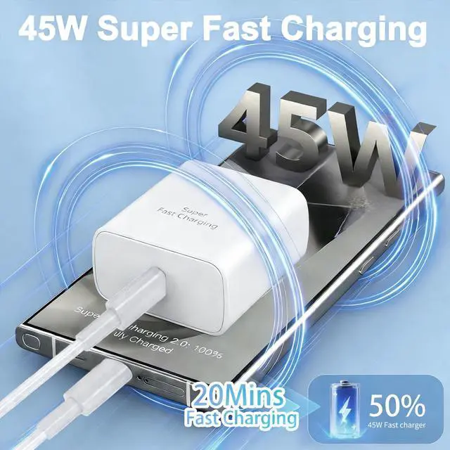 Alt view image 2 of 7 - Super Fast Charger Type C for Samsung,2Pack 45W USB C Android Phone Charger Block with 6FT Type C Charger Fast Charging Cable for Samsung Galaxy S25 Ultra/S25+/S25 Edge/S24/S23/S22/S21/S20,Galaxy Tab