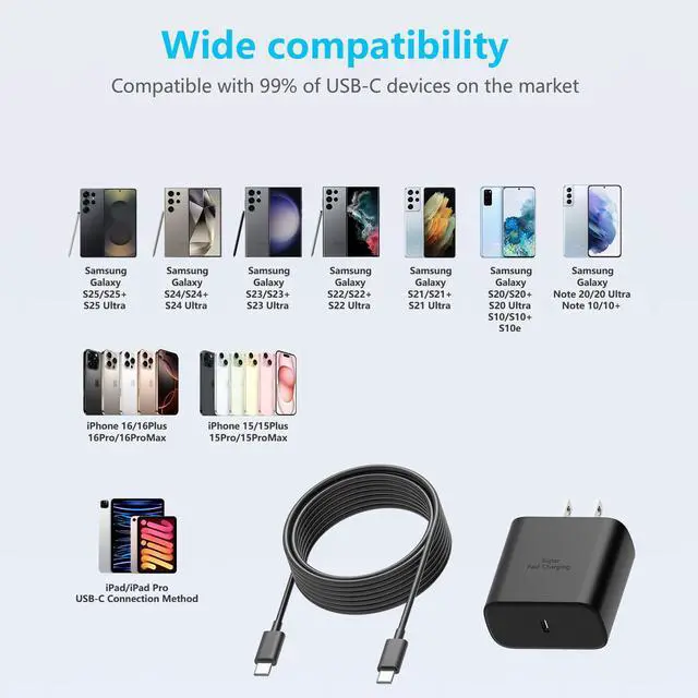 Alt view image 5 of 7 - 45W Super Fast Charger for Samsung, Android Phone Charger, 10FT Long USB C to C Cable with 45 Watt PD/PPS Wall Type C Charging Block for Samsung Galaxy S25 Ultra/S25+/S25/S24/S23+/S22+/S20,Tab S 2Pack