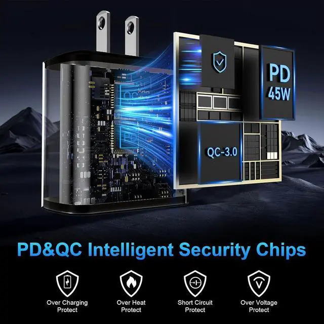 Alt view image 3 of 7 - Dual Port 45W Super Fast Charger and Type C Cable 10ft 6ft,USB C Wall Charging Block,Android Phone Charger Cord Long for Samsung Galaxy S25/S24 Ultra/S23+/S22 Plus/S21/S20/Note/iPhone 17 16 15 Pro Max