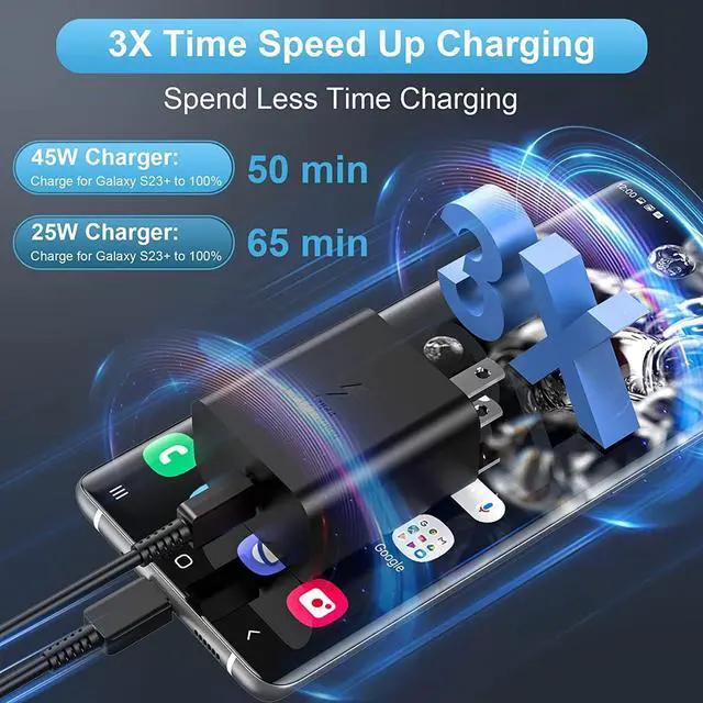 Alt view image 4 of 7 - Dual Port 45W Super Fast Charger and Type C Cable 10ft 6ft,USB C Wall Charging Block,Android Phone Charger Cord Long for Samsung Galaxy S25/S24 Ultra/S23+/S22 Plus/S21/S20/Note/iPhone 17 16 15 Pro Max