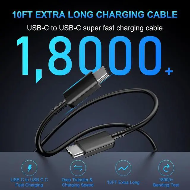 Alt view image 5 of 7 - Dual Port 45W Super Fast Charger and Type C Cable 10ft 6ft,USB C Wall Charging Block,Android Phone Charger Cord Long for Samsung Galaxy S25/S24 Ultra/S23+/S22 Plus/S21/S20/Note/iPhone 17 16 15 Pro Max