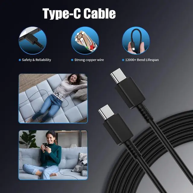 Alt view image 6 of 7 - Dual Port 45W Super Fast Charger and Type C Cable 10ft 6ft,USB C Wall Charging Block,Android Phone Charger Cord Long for Samsung Galaxy S25/S24 Ultra/S23+/S22 Plus/S21/S20/Note/iPhone 17 16 15 Pro Max