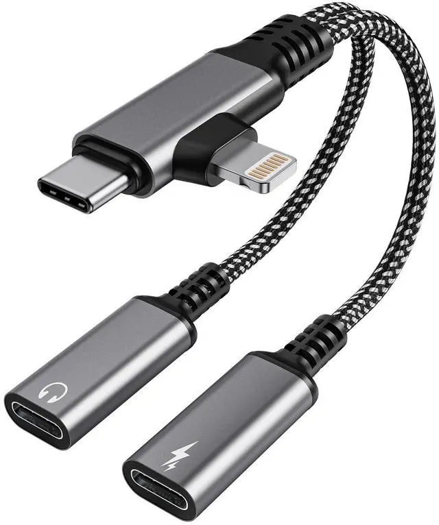 Main image of USBC Splitter 1 in 2 Out USB C Headphone and Charger Adapter - Type C & Lightning Male to Dual USB C Female Audio Dongle Cable, PD 60W Fast Charging + Call, for iPhone 16 15 14 iPad Android MacBook