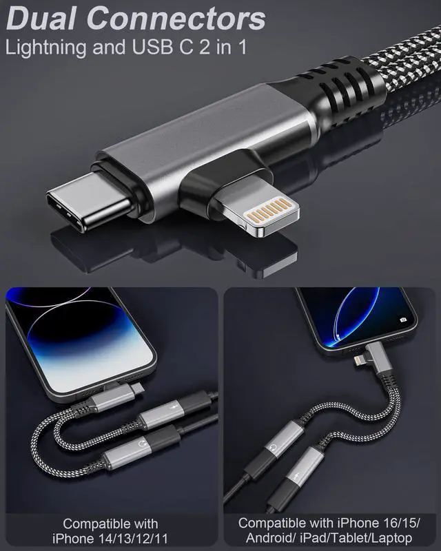 Alt view image 4 of 7 - USBC Splitter 1 in 2 Out USB C Headphone and Charger Adapter - Type C & Lightning Male to Dual USB C Female Audio Dongle Cable, PD 60W Fast Charging + Call, for iPhone 16 15 14 iPad Android MacBook