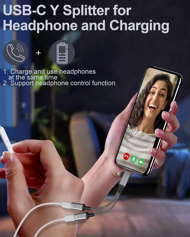 Alt view image 6 of 7 - USBC Splitter 1 in 2 Out USB C Headphone and Charger Adapter - Type C & Lightning Male to Dual USB C Female Audio Dongle Cable, PD 60W Fast Charging + Call, for iPhone 16 15 14 iPad Android MacBook