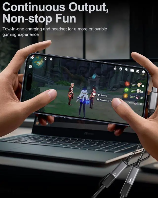 Alt view image 7 of 7 - USBC Splitter 1 in 2 Out USB C Headphone and Charger Adapter - Type C & Lightning Male to Dual USB C Female Audio Dongle Cable, PD 60W Fast Charging + Call, for iPhone 16 15 14 iPad Android MacBook