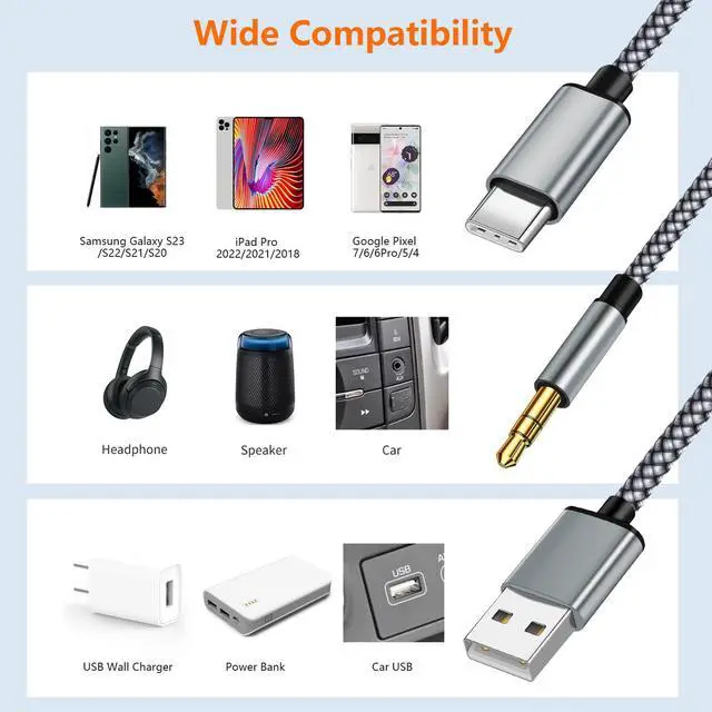 Alt view image 2 of 7 - USB C to 3.5mm Aux Cable with Charger, 2 in 1 USB C to 3.5mm Car Stereo Aux Cable Headset Cable with PD 18W Charging Compatible with iPhone 17/16/16e/15 Pro Max/Air, Galaxy S25/S24/S23, Pixel 9/8/7/6