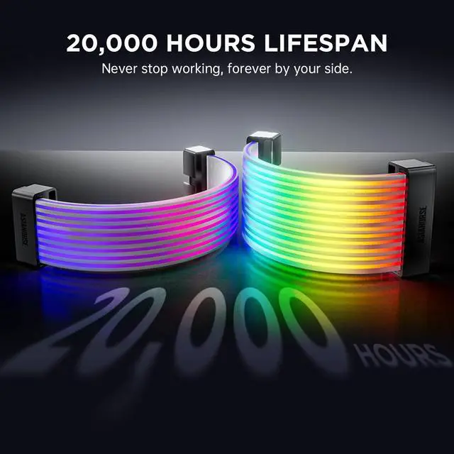 Alt view image 4 of 6 - ARGB PSU Cables Cover Kit, Aurora Addressable RGB Power Extension Cable Cover Kit for Motherboard and GPU PC Cables, 5V 3Pin ARGB Sync, Fit for 12+4-Pin/8pin/24pin Cables (White)