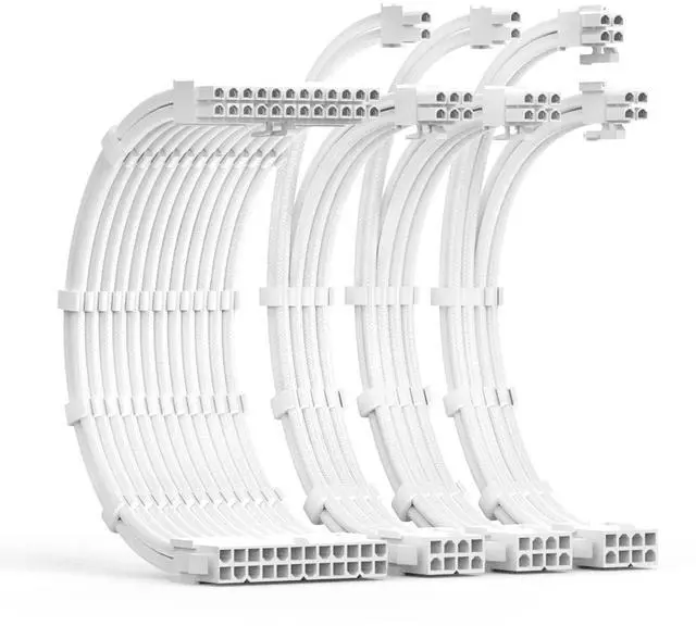 Main image of PSU Cable Extension Kit 30CM Length with Cable Combs 1x24Pin/1x8Pin(4+4) EPS/2x8Pin(6P+2P) PCI-E/PC Sleeved Cable for ATX Power Supply(White)