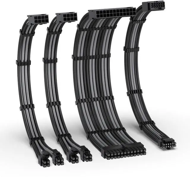 Main image of 12VHPWR PSU Cable Extension Kit for RTX 50/40 Series,16AWG PCIE 5.0 Power Supply Cable Extension- 1x 24 Pin ATX /2X 8Pin (4+4) EPS / 1x12+4 Pin GPU,Sleeve Cable 300MM with Combs-Black Grey