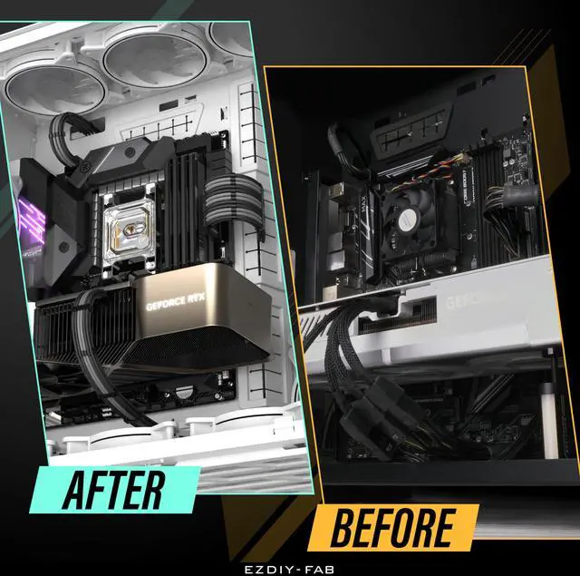 Alt view image 4 of 7 - 12VHPWR PSU Cable Extension Kit for RTX 50/40 Series,16AWG PCIE 5.0 Power Supply Cable Extension- 1x 24 Pin ATX /2X 8Pin (4+4) EPS / 1x12+4 Pin GPU,Sleeve Cable 300MM with Combs-Black Grey