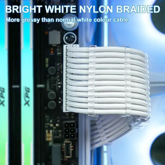 Alt view image 2 of 7 - PSU Cable Extension Kit,Bright White Sleeved PC Cables Extensions,24Pin ATX x1 8Pin EPS x2 8 Pin PCI-E x2,Gold-Plated Pins for GPU Power Supply with Pre-Install Cable Combs,5 Kits