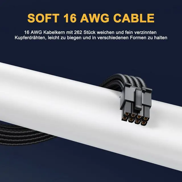 Alt view image 3 of 7 - PSU Cable Extension Kit4Pack 16AWG Power Supply Cables (1x 24Pin ATX / 1x 8Pin EPS / 2X 8Pin PCIE), 13in Gold-Plated GPU Extensions,Pre-Bent Design & Dual Cable Combs (Black Nylon Braided)