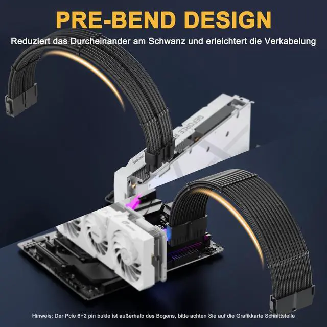 Alt view image 2 of 7 - PSU Cable Extension Kit4Pack 16AWG Power Supply Cables (1x 24Pin ATX / 1x 8Pin EPS / 2X 8Pin PCIE), 13in Gold-Plated GPU Extensions,Pre-Bent Design & Dual Cable Combs (Black Nylon Braided)