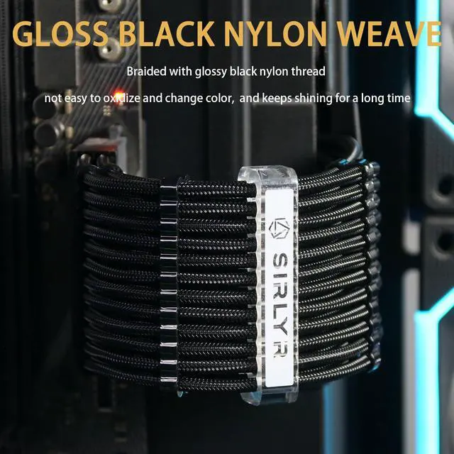 Alt view image 5 of 7 - PSU Cable Extension Kit4Pack 16AWG Power Supply Cables (1x 24Pin ATX / 1x 8Pin EPS / 2X 8Pin PCIE), 13in Gold-Plated GPU Extensions,Pre-Bent Design & Dual Cable Combs (Black Nylon Braided)