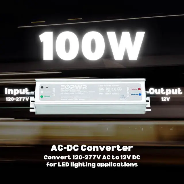 Alt view image 2 of 6 - LED Driver 100W Waterproof IP67 Power Supply AC120-277V to 12V DC Low Voltage Transformer Adapter Constant Voltage for LED Strip UL CE TAA (12V 100W)