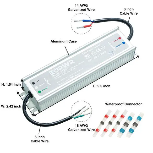 Alt view image 5 of 6 - LED Driver 100W Waterproof IP67 Power Supply AC120-277V to 12V DC Low Voltage Transformer Adapter Constant Voltage for LED Strip UL CE TAA (12V 100W)