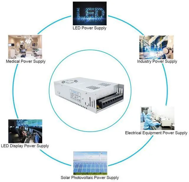 Alt view image 7 of 7 - 12V 30A 360W, DC Universal Regulated Switching Power Supply, Converter AC 100-240V to DC 12 Volt LED Driver, Transformer, Adapter for LED Strip Light, 3D Printer, Radio, Computer Project