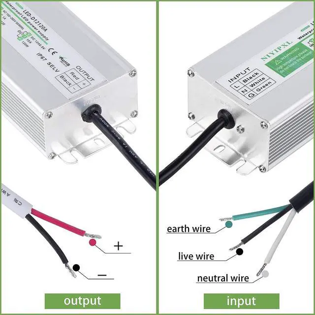 Alt view image 5 of 7 - LED Driver 120 Watts Waterproof IP67 Power Supply Transformer Adapter 100V-260V AC to 12V DC Low Voltage Output for LED Light, Computer Project, Outdoor Light and Any 12V DC led Lights