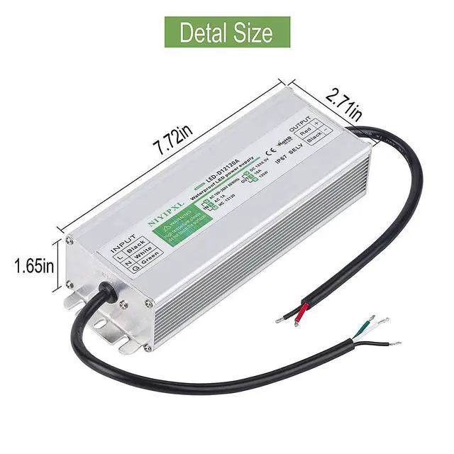 Alt view image 6 of 7 - LED Driver 120 Watts Waterproof IP67 Power Supply Transformer Adapter 100V-260V AC to 12V DC Low Voltage Output for LED Light, Computer Project, Outdoor Light and Any 12V DC led Lights