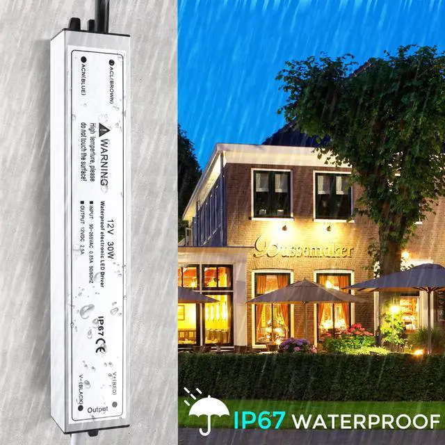 Alt view image 4 of 7 - 12V 30W LED Power Supply, IP67 Waterproof 12V LED Driver Transformer Adapter 110V AC to 12V DC Low Voltage Output with 3-Prong Plug 3.3 Feet Cable for LED Strip Lighting, Outdoor Use