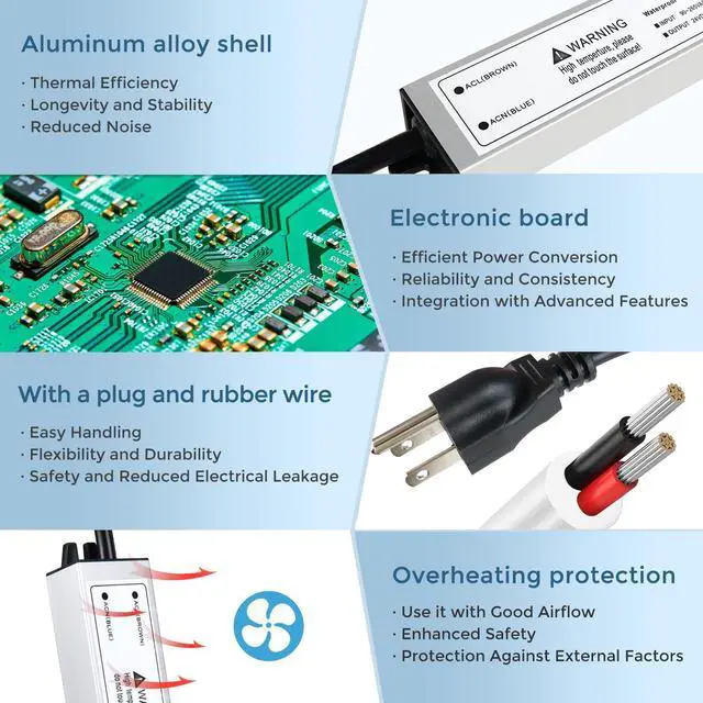 Alt view image 7 of 7 - 12V 30W LED Power Supply, IP67 Waterproof 12V LED Driver Transformer Adapter 110V AC to 12V DC Low Voltage Output with 3-Prong Plug 3.3 Feet Cable for LED Strip Lighting, Outdoor Use